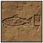 Nkosi Narmer's Signature Glyph A recreated personalized deep stone-carved relief of the African Pharaoh Narmer's name glyphs—a catfish and a chisel—representing the signature ancient authority to build and destroy. (Image by Awe Video & Photo Studio)
