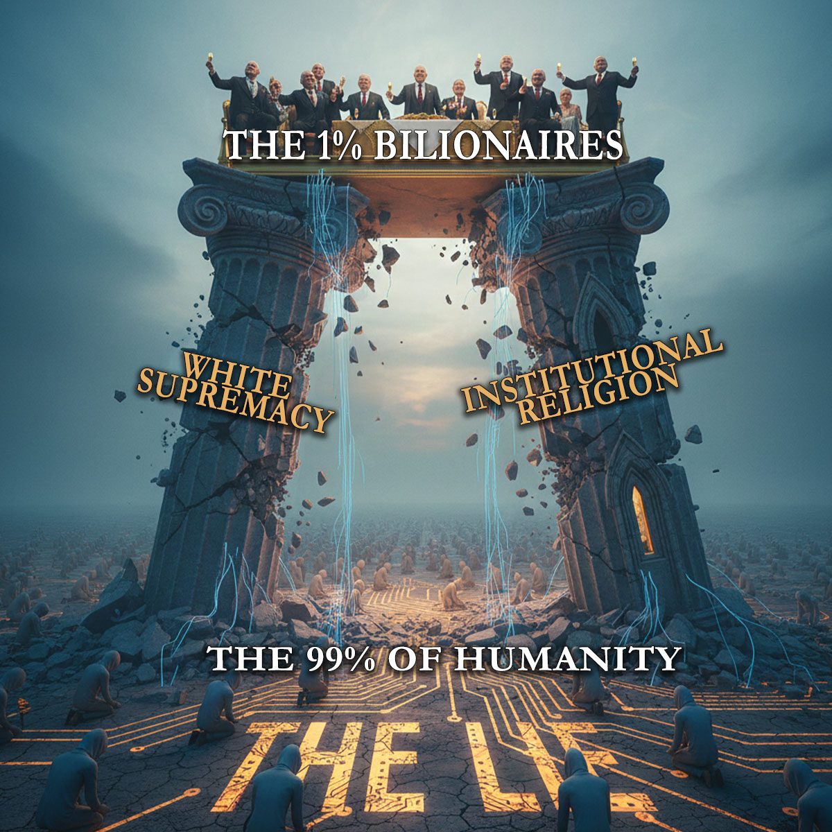 Quantum Truth vs Religion: Infographic decoding how the 1% use the pillars of White Supremacy and Institutional Religion to jam the signal for the 99% of humanity. What if the Key to Heaven Is, Did You Believe the Lie? Decoding how the 1% use White Supremacy and Institutional Religion to jam the signal for the 99%.