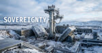 A high-angle, wide shot of a large, metallic missile positioned vertically within an open concrete silo in a snowy, mountainous landscape. Several personnel in winter gear are visible on a platform near the top of the missile and on the ground below, appearing to conduct an inspection. The word "SOVEREIGNTY" is overlaid in bold, white capital letters on the left side of the frame against the cold, blue-tinted environment.
