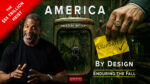 A cinematic, dark documentary title card featuring host Nkosi Narmer on the left, pointing confidently forward, with “$55 TRILLION HEIST” in bold white text on a red background in the corner above his head. In the center is a rusted, metallic chamber labeled "AMERICAN BATTERY" with a glowing red digital indicator at the bottom that reads "DEPLETED." On the right, a large hand wearing a gold signet ring engraved with a "1%" symbol holds up a yellow, crumpled sticky note with a check mark reading "LIQUIDATED." The bold white text at the top reads "AMERICA," and the bottom right text reads "BY DESIGN: ENDURING THE FALL."